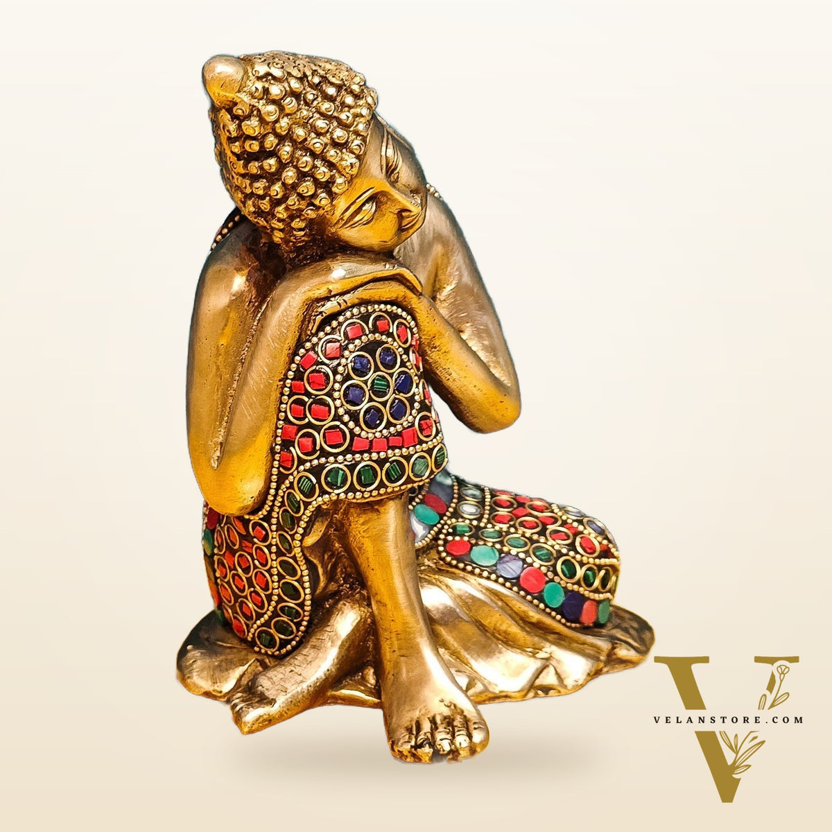 Brass Handcrafted Thinking Buddha Statue 6"