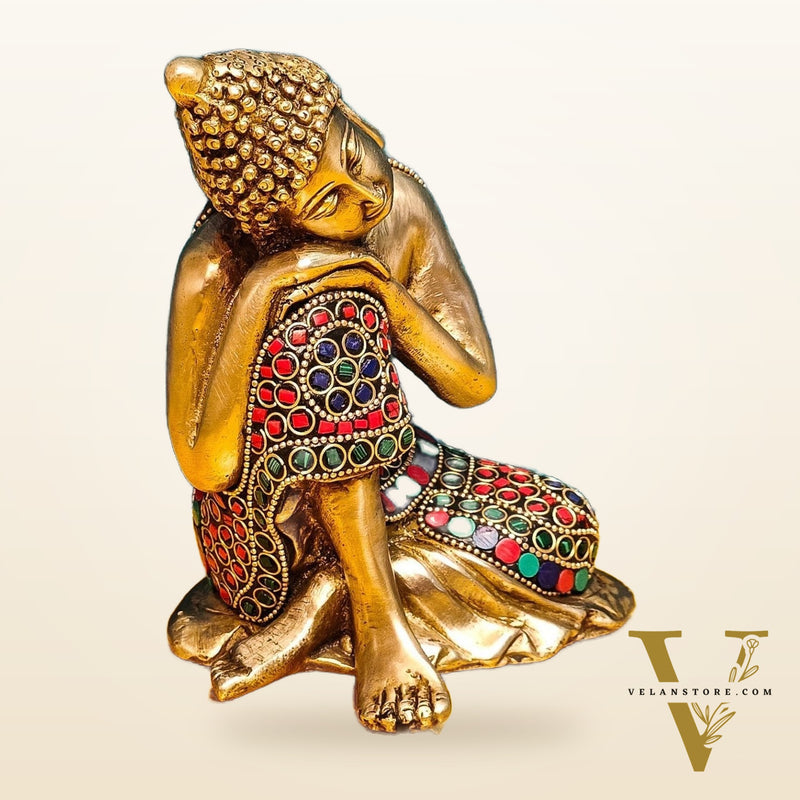 Brass Handcrafted Thinking Buddha Statue 6"