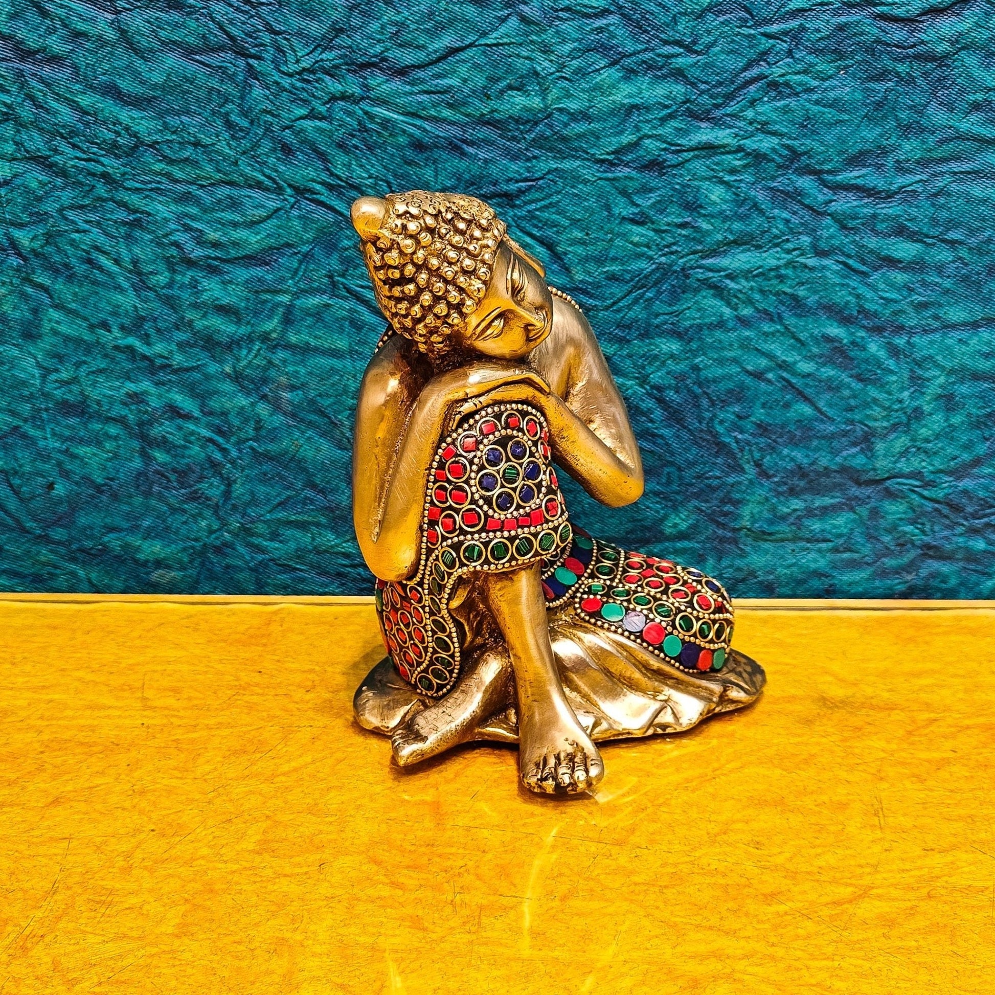 Brass Handcrafted Thinking Buddha Statue 6"
