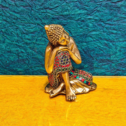 Brass Handcrafted Thinking Buddha Statue 6"