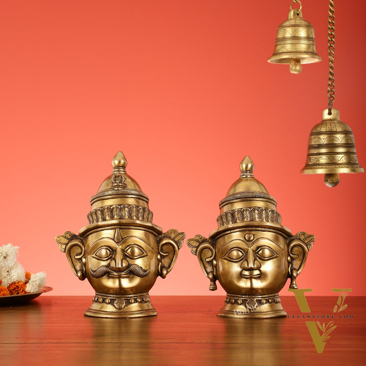 Brass Handcrafted Traditional and Antique Shiva and Gauri Mukhalingam | 9.5" Height