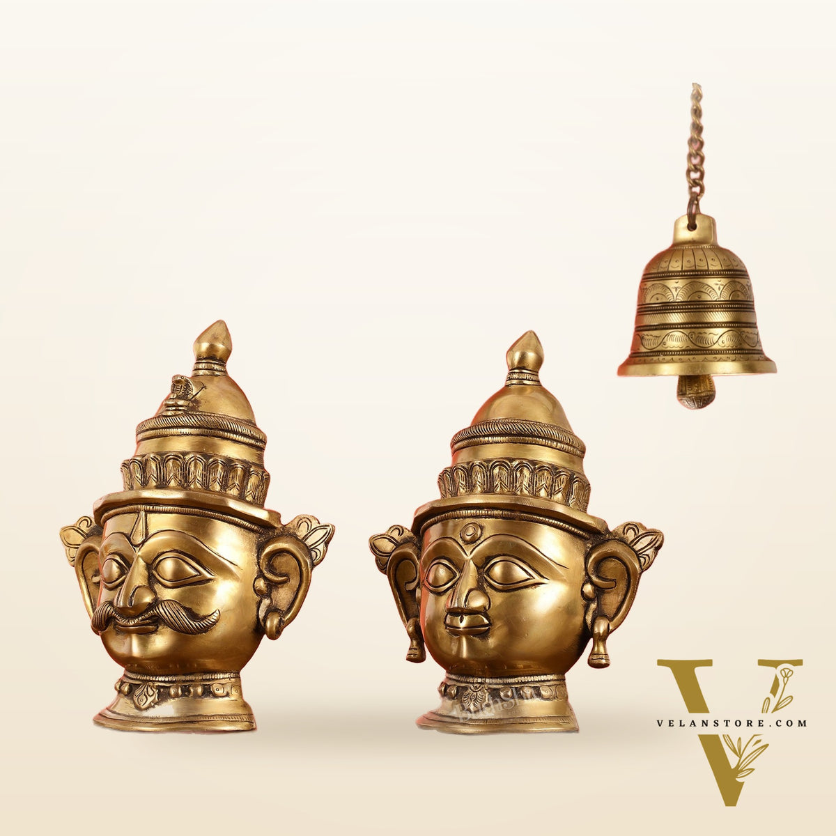 Brass Handcrafted Traditional and Antique Shiva and Gauri Mukhalingam | 9.5" Height