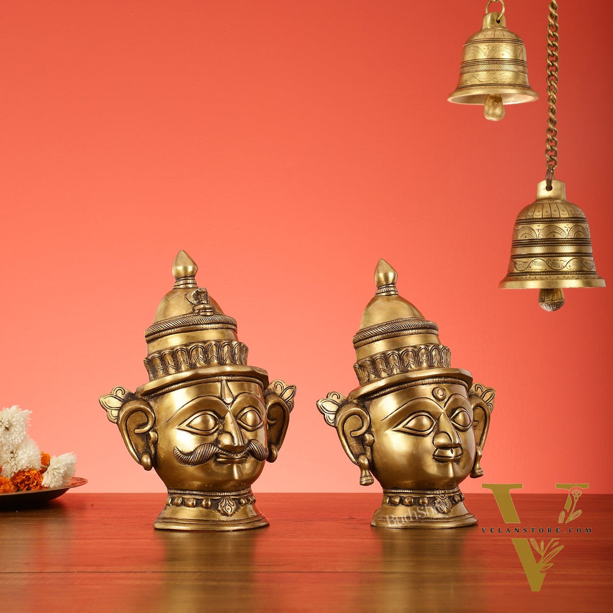 Brass Handcrafted Traditional and Antique Shiva and Gauri Mukhalingam | 9.5" Height