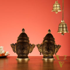 Brass Handcrafted Traditional and Antique Shiva and Gauri Mukhalingam | 9.5" Height