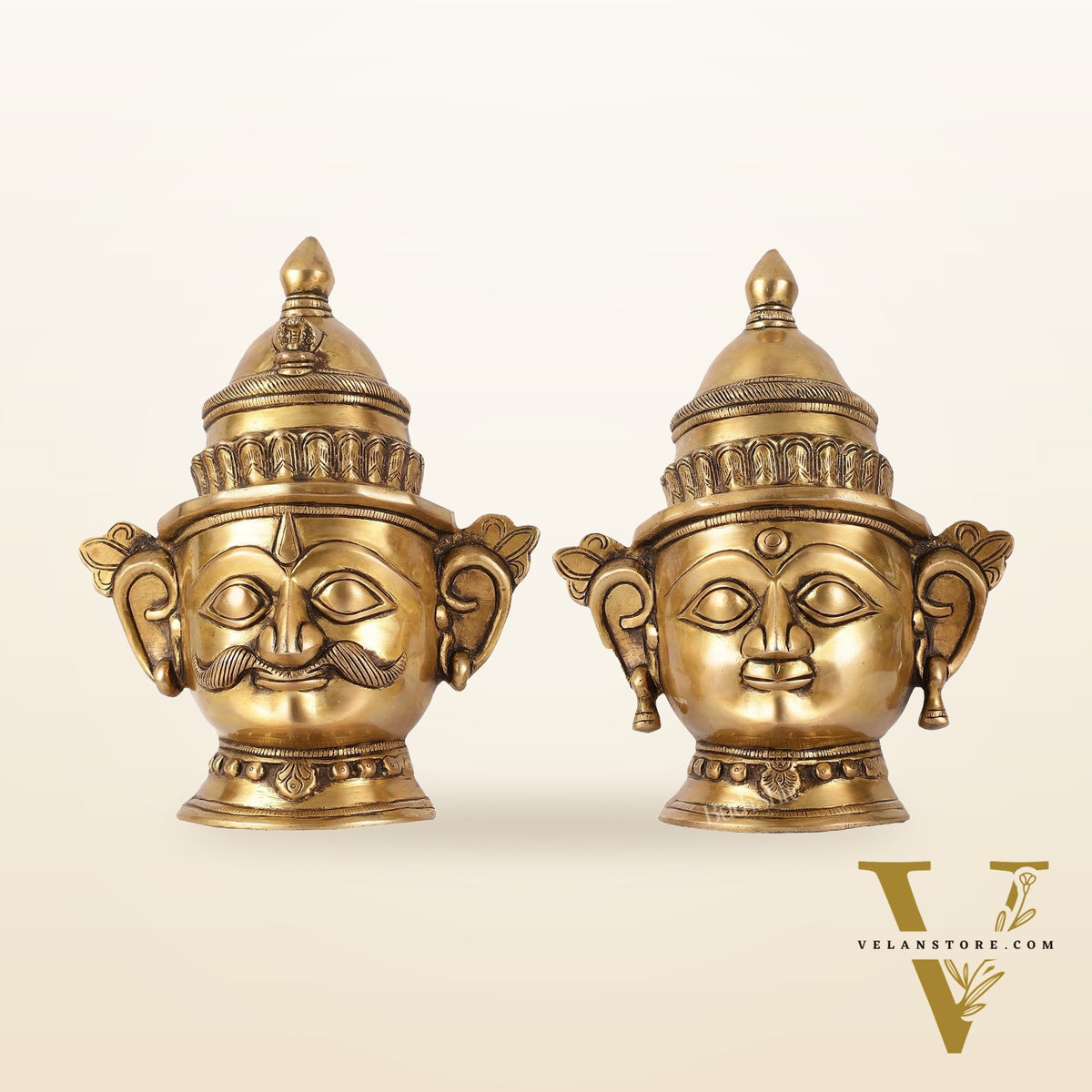 Brass Handcrafted Traditional and Antique Shiva and Gauri Mukhalingam | 9.5" Height
