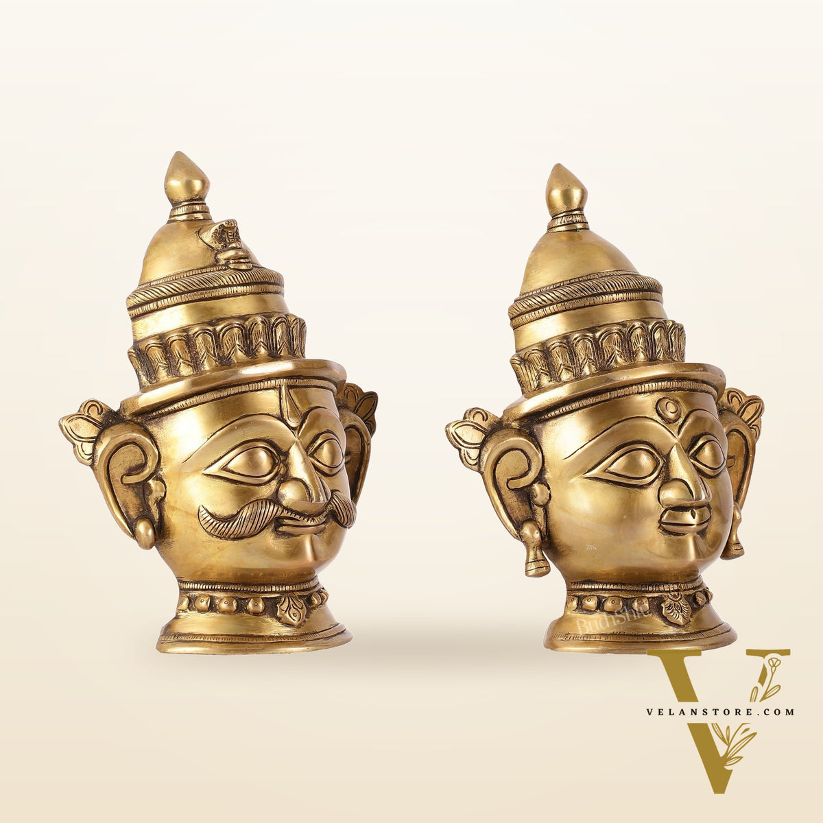 Brass Handcrafted Traditional and Antique Shiva and Gauri Mukhalingam | 9.5" Height