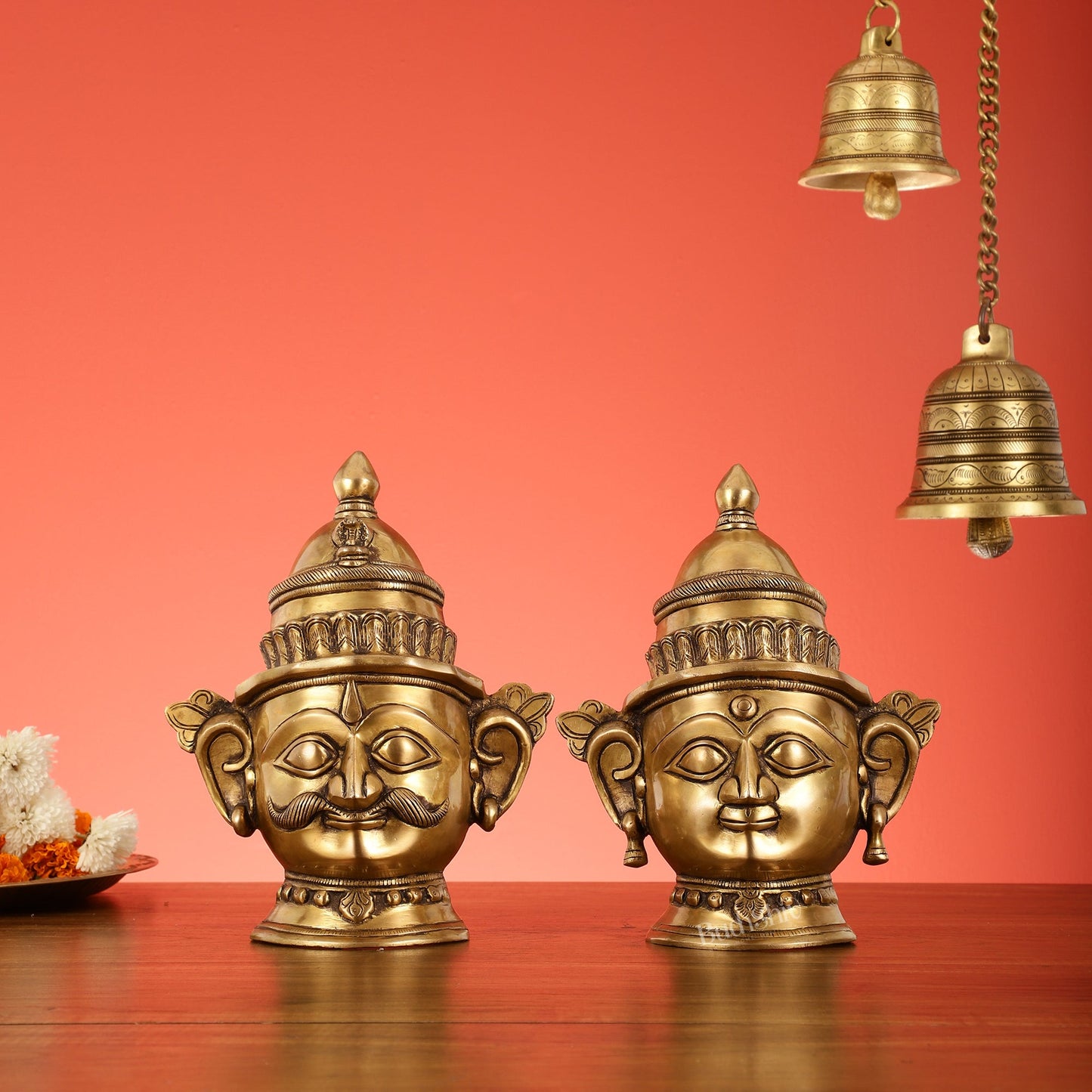 Brass Handcrafted Traditional and Antique Shiva and Gauri Mukhalingam | 9.5" Height