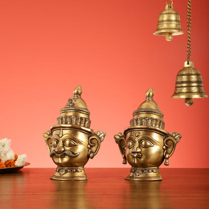 Brass Handcrafted Traditional and Antique Shiva and Gauri Mukhalingam | 9.5" Height