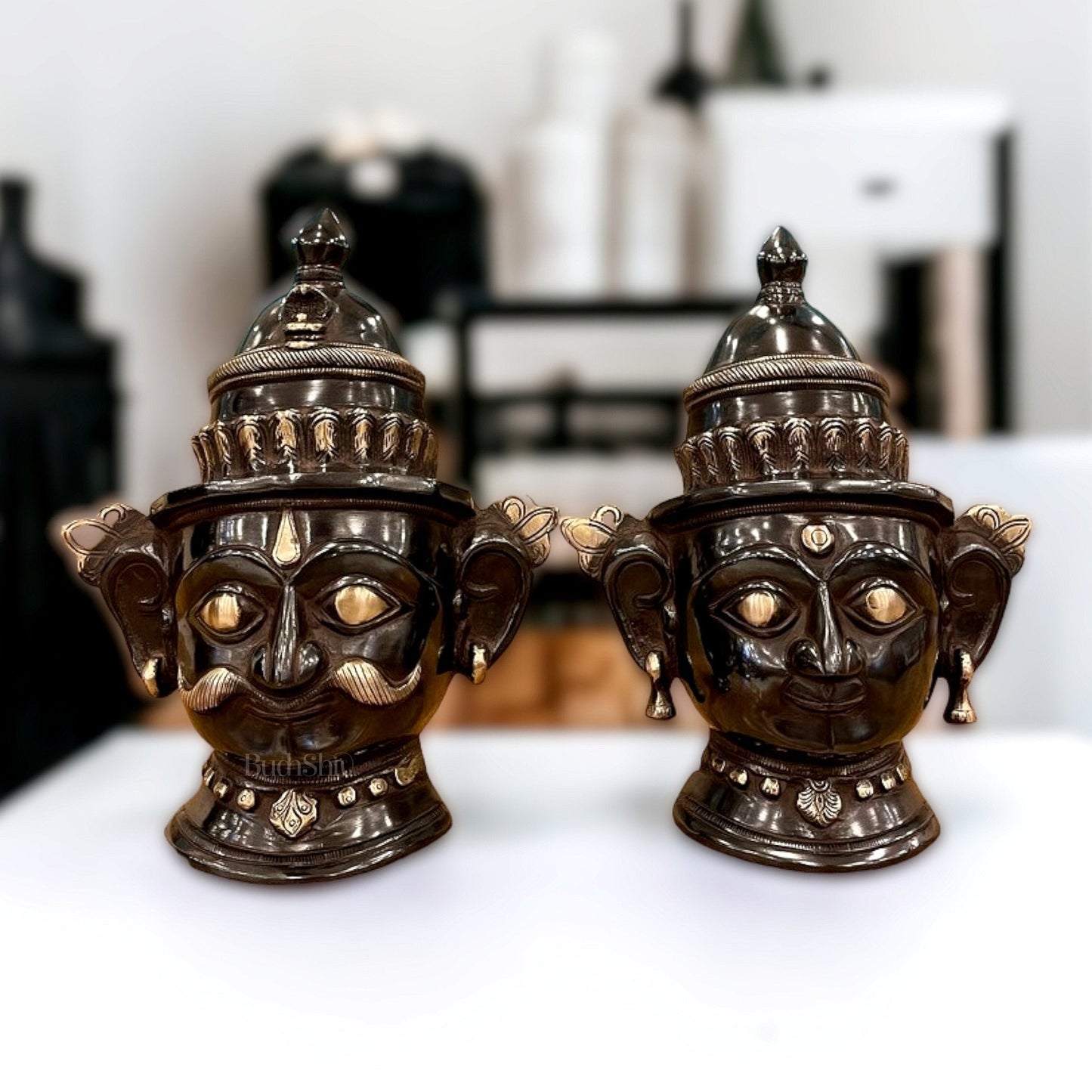 Brass Handcrafted Traditional and Antique Shiva and Gauri Mukhalingam | 9.5" Height