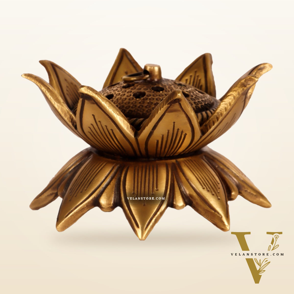 Brass Handmade Lotus Design Lobaandaani | Dhoop Burner and Incense Charcoal Burner with Lid 4"