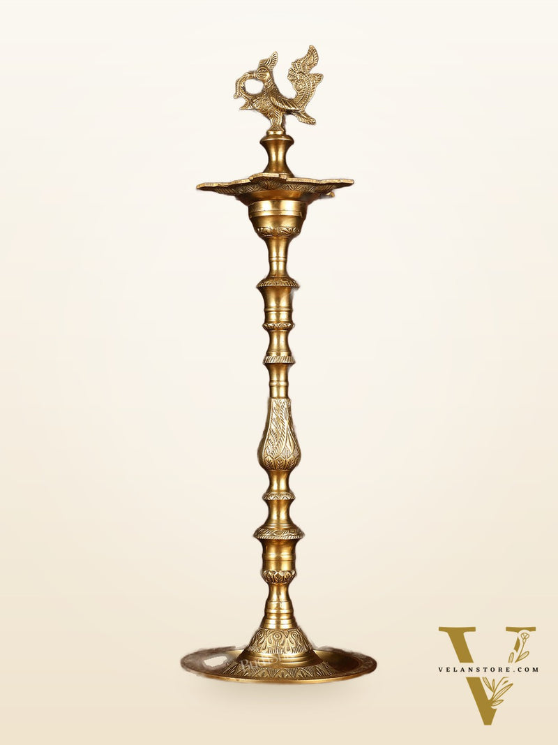 Brass Handmade Peacock Samai Inauguration Lamp 26"