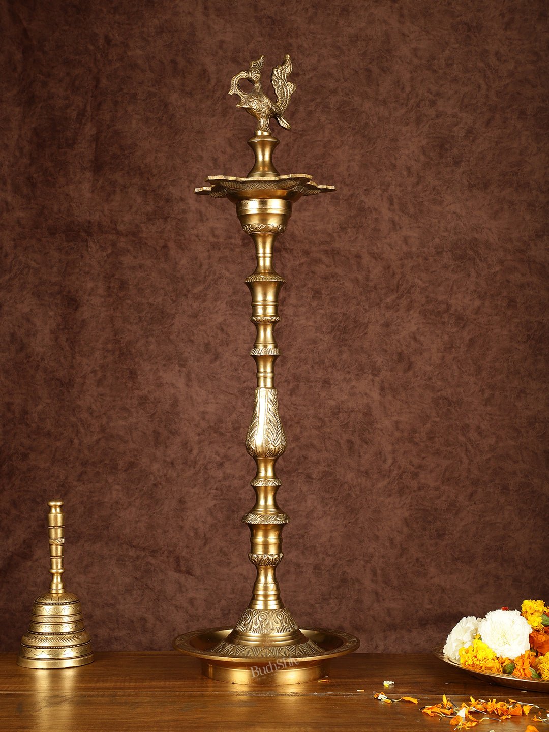Brass Handmade Peacock Samai Inauguration Lamp 26"