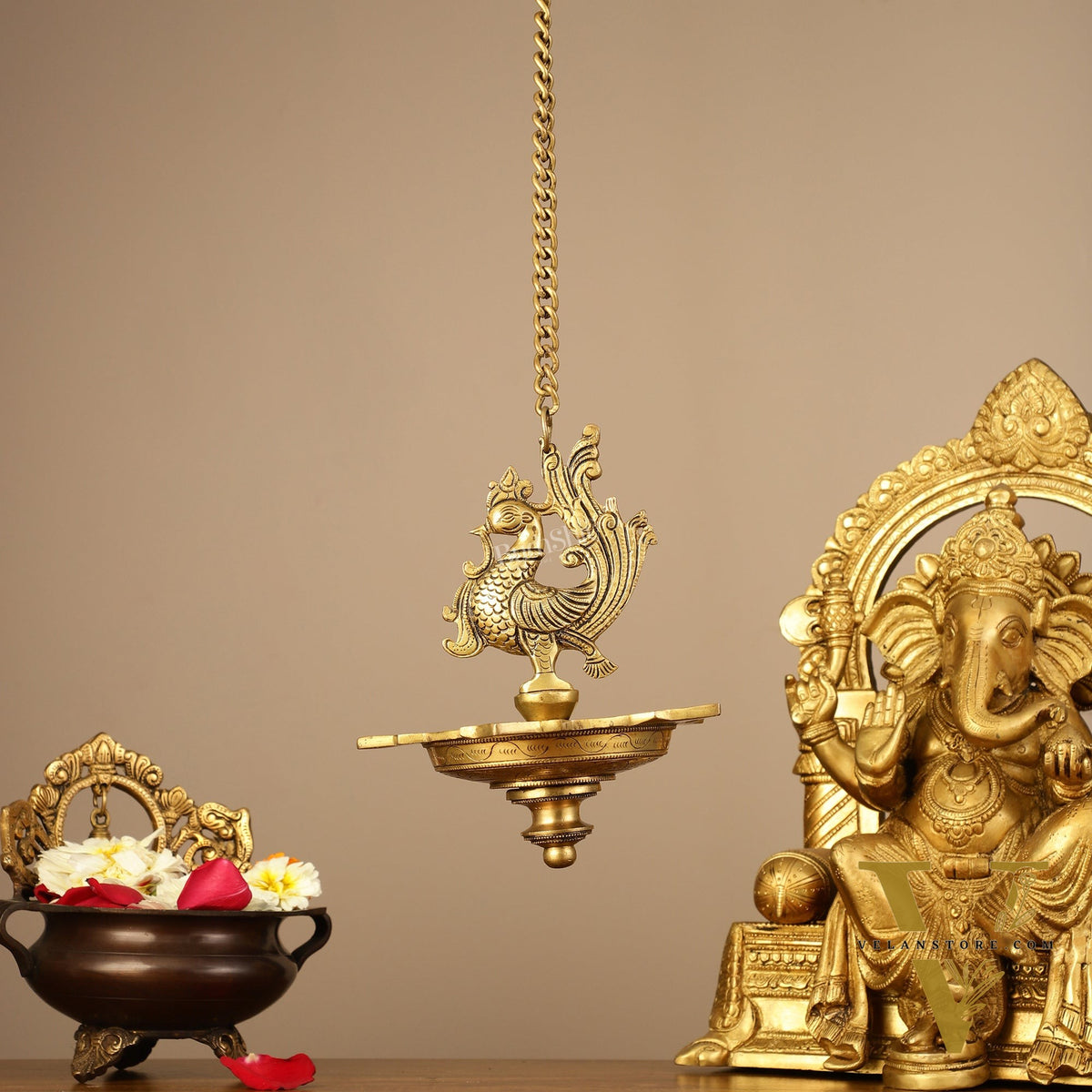 Brass Hanging Peacock Annam Pakshi Oil Lamp Vilakku