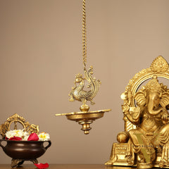 Brass Hanging Peacock Annam Pakshi Oil Lamp Vilakku