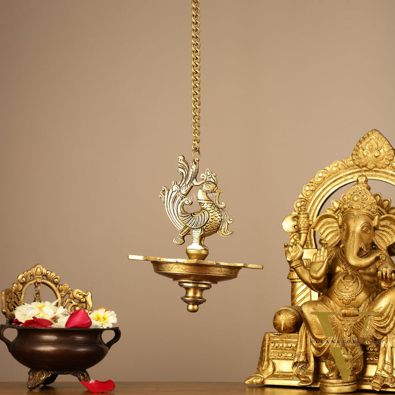 Brass Hanging Peacock Annam Pakshi Oil Lamp Vilakku