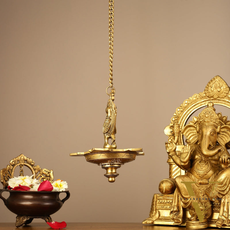 Brass Hanging Peacock Annam Pakshi Oil Lamp Vilakku