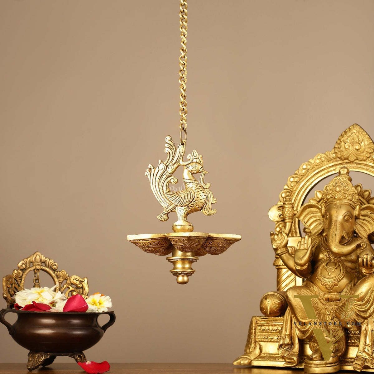 Brass Hanging Peacock Annam Pakshi Oil Lamp Vilakku