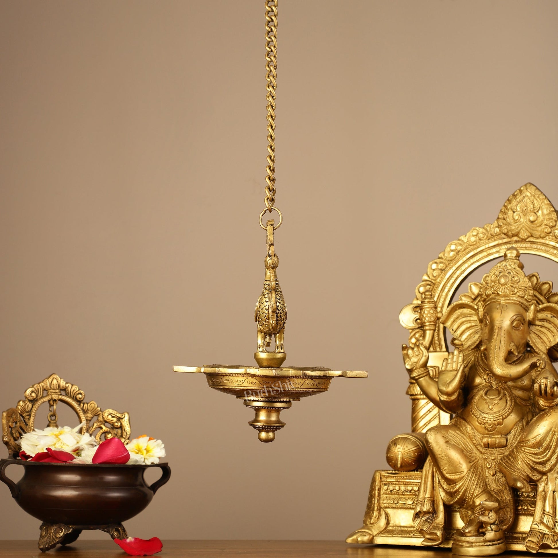 Brass Hanging Peacock Annam Pakshi Oil Lamp Vilakku