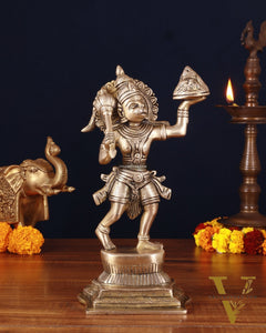 Brass Hanuman Carrying Sanjeevani Mountain Fine Statue – 12 Inch