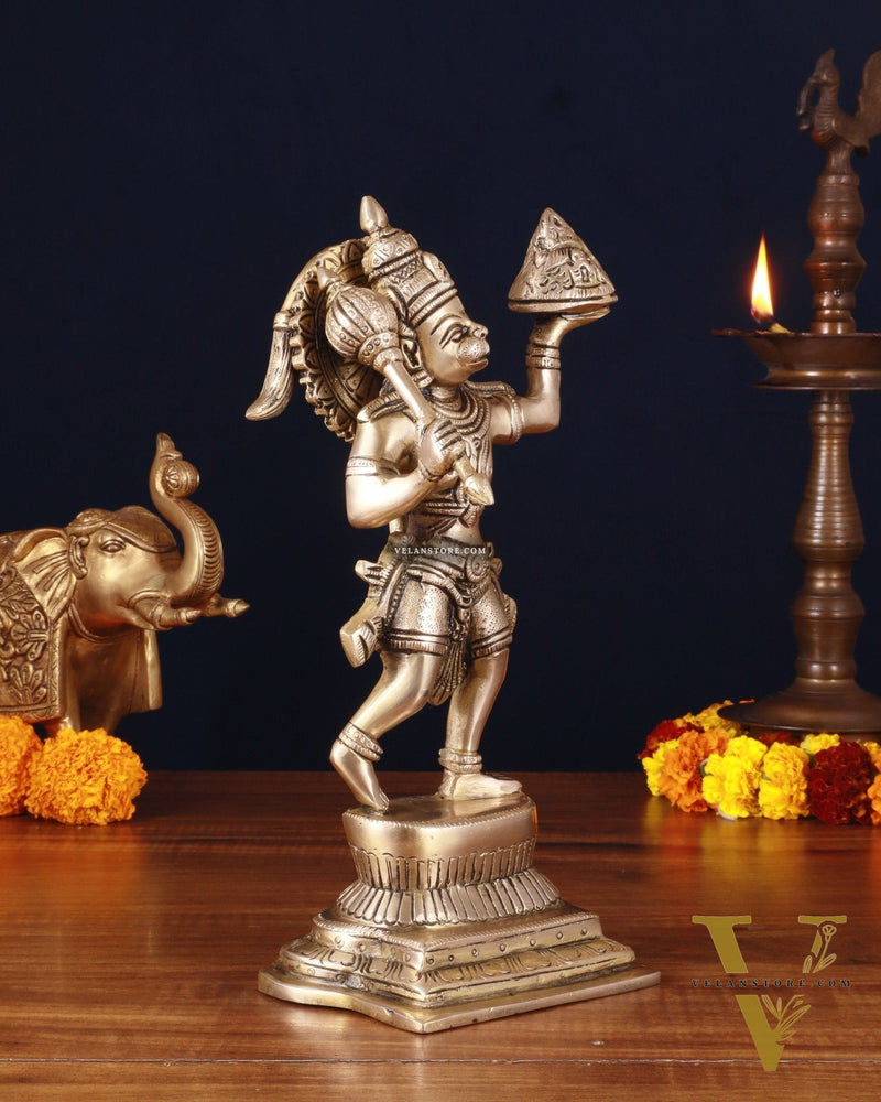 Brass Hanuman Carrying Sanjeevani Mountain Fine Statue – 12 Inch