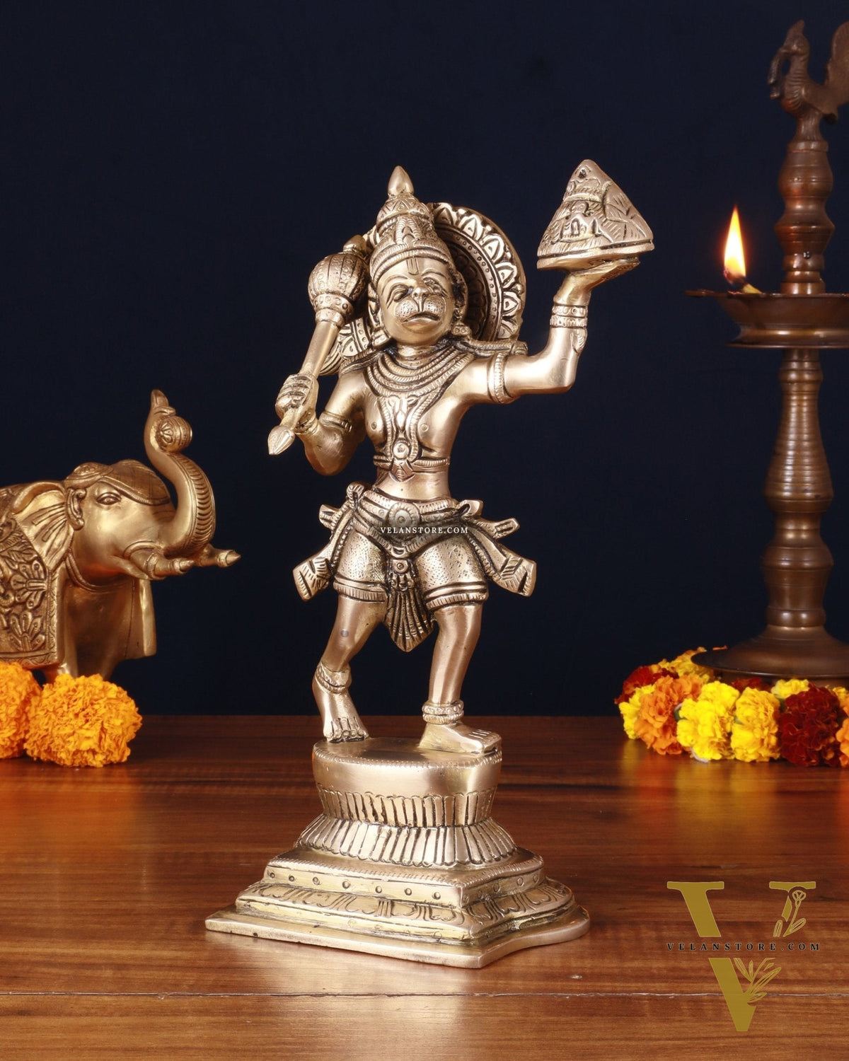 Brass Hanuman Carrying Sanjeevani Mountain Fine Statue – 12 Inch
