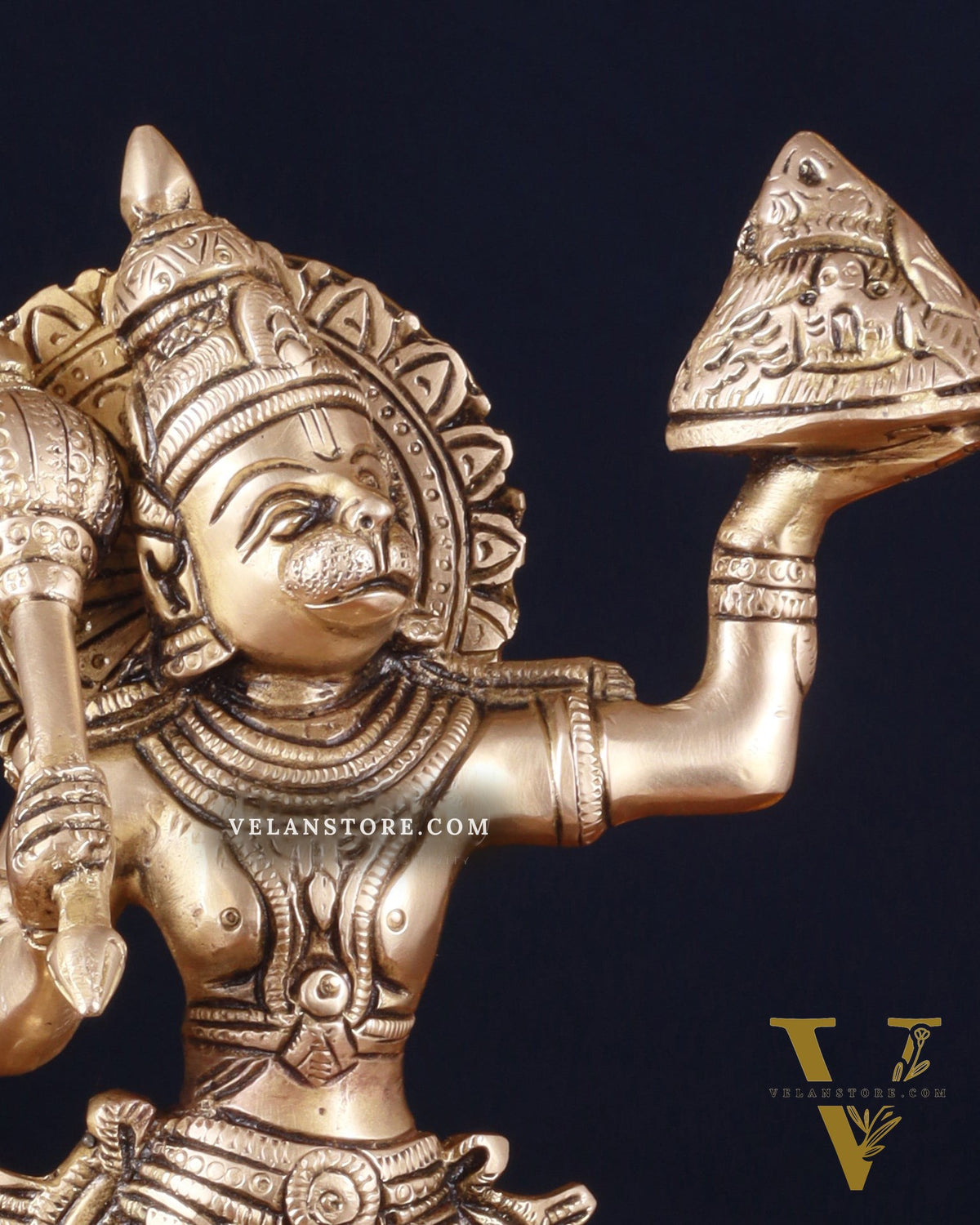 Brass Hanuman Carrying Sanjeevani Mountain Fine Statue – 12 Inch