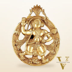 Brass Hanuman Hanging on Wooden Frame with Premium Fabric - 17" x 15"