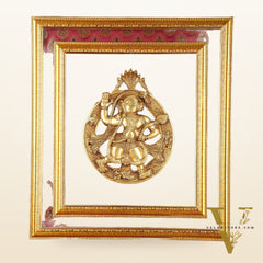 Brass Hanuman Hanging on Wooden Frame with Premium Fabric - 17" x 15"