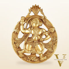 Brass Hanuman Hanging on Wooden Frame with Premium Fabric - 17" x 15"