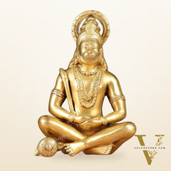 Brass Hanuman Idol in Meditation - 12 inch matte