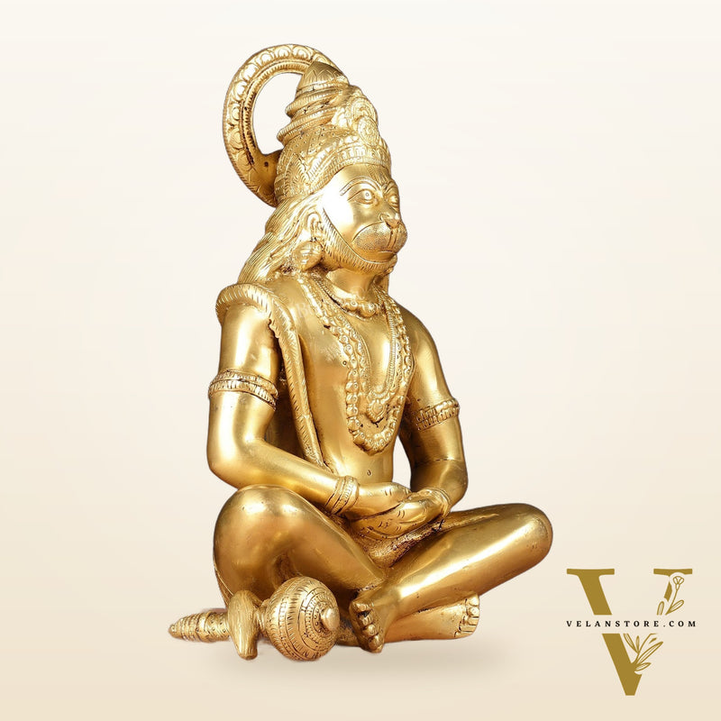 Brass Hanuman Idol in Meditation - 12 inch matte