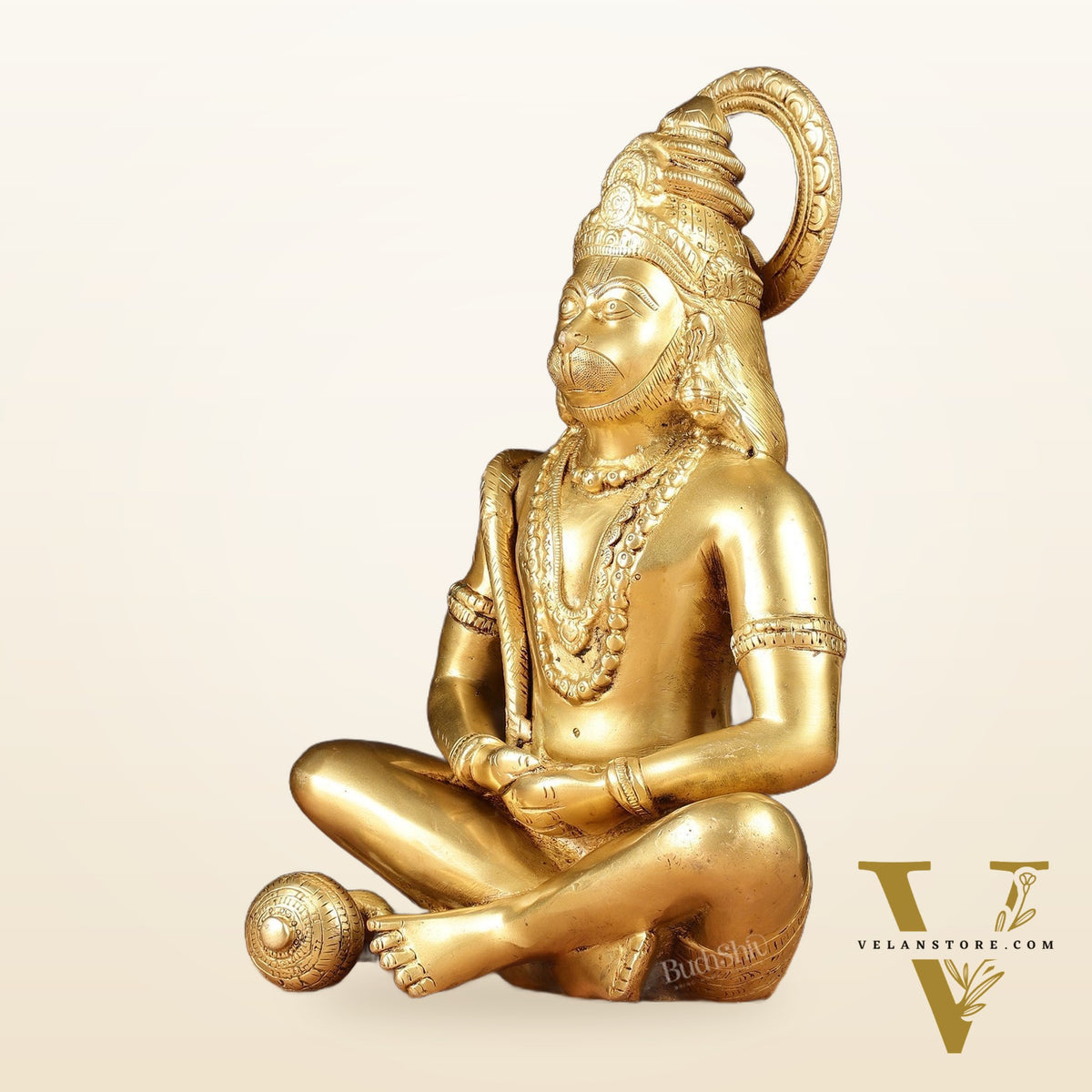 Brass Hanuman Idol in Meditation - 12 inch matte