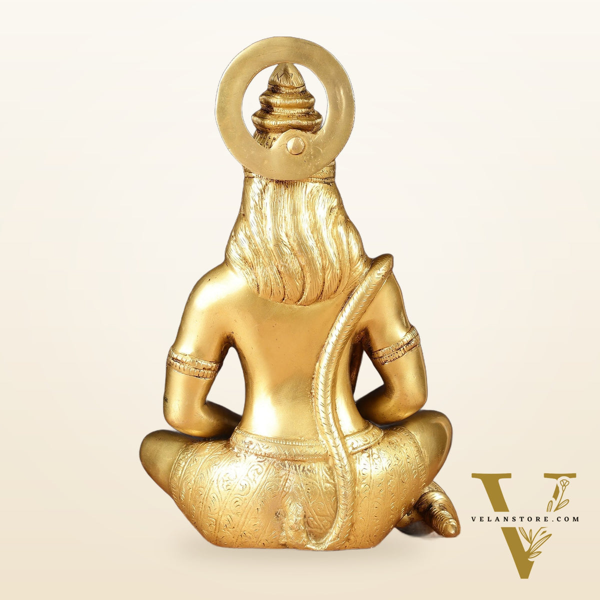 Brass Hanuman Idol in Meditation - 12 inch matte