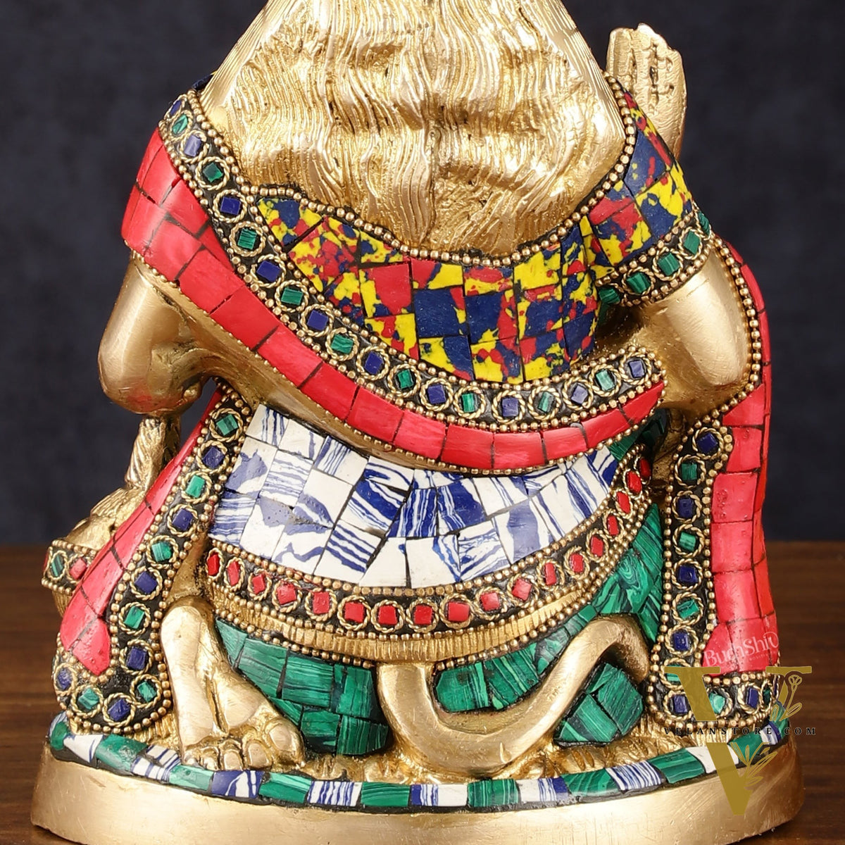 Brass Hanuman Idol with Meenakari Stonework - 9" Height, Symbol of Devotion and Strength