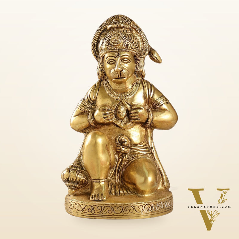 Brass Hanuman Idol with Ram on Chest | 8" Height