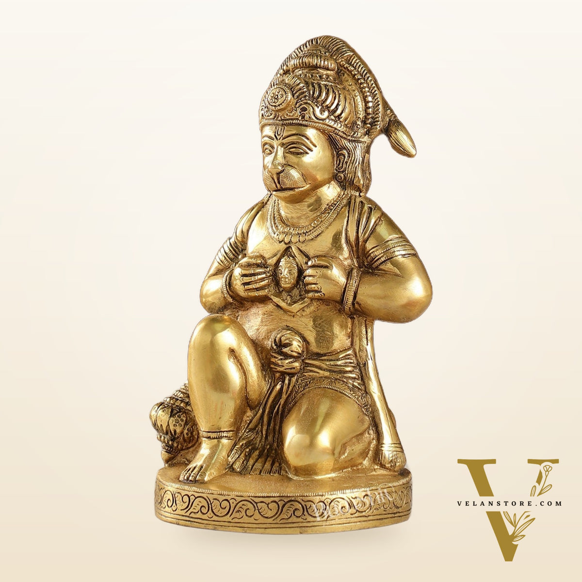 Brass Hanuman Idol with Ram on Chest | 8" Height