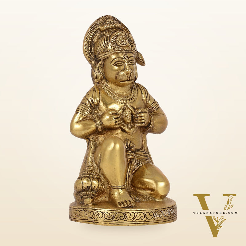 Brass Hanuman Idol with Ram on Chest | 8" Height