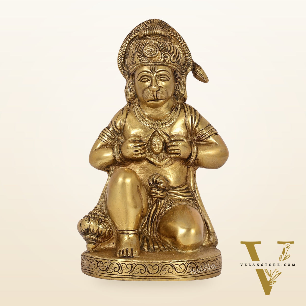 Brass Hanuman Idol with Ram on Chest | 8" Height