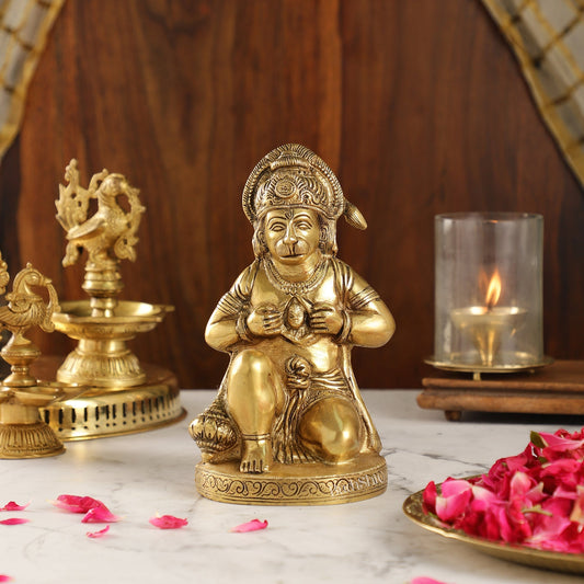 Brass Hanuman Idol with Ram on Chest | 8" Height