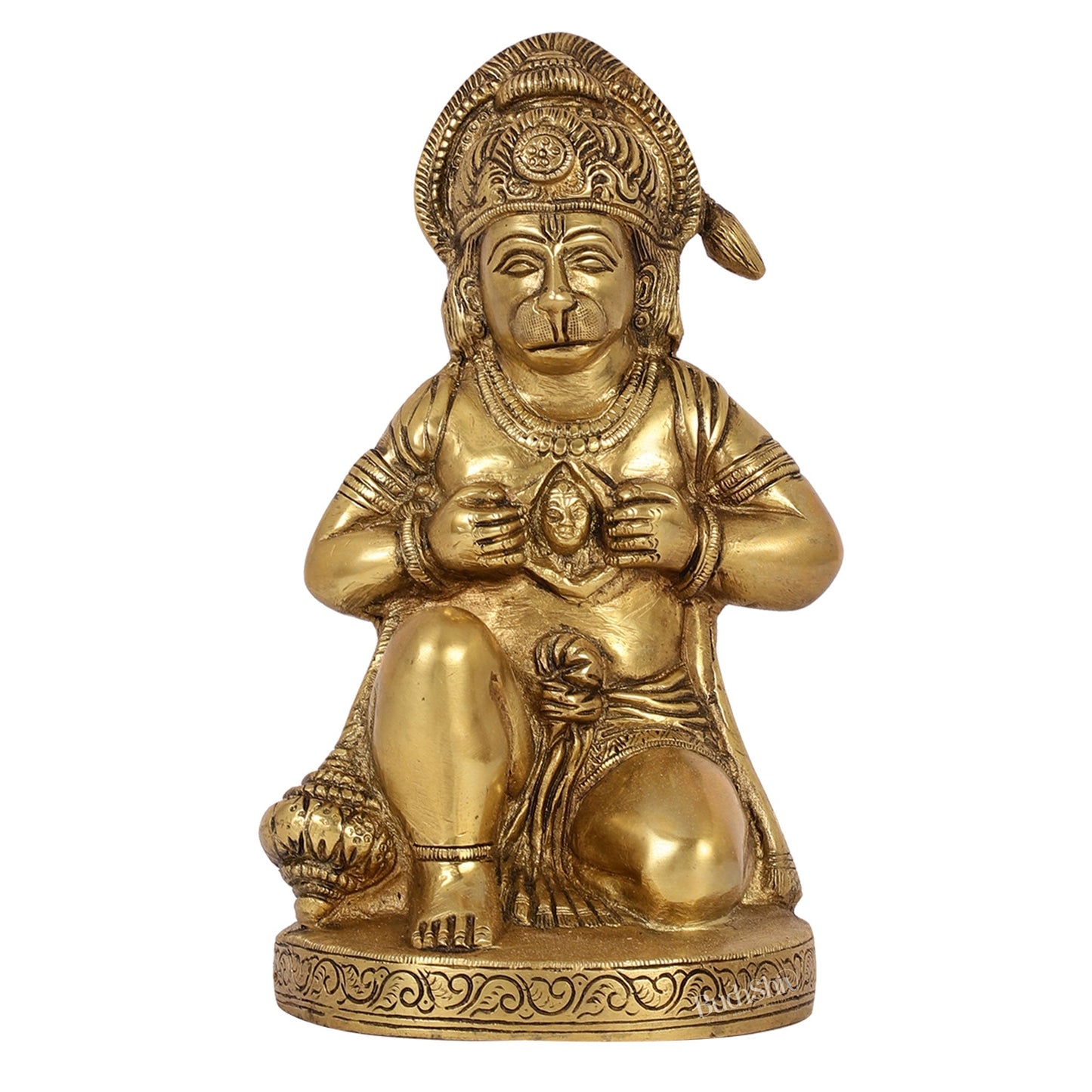 Brass Hanuman Idol with Ram on Chest | 8" Height