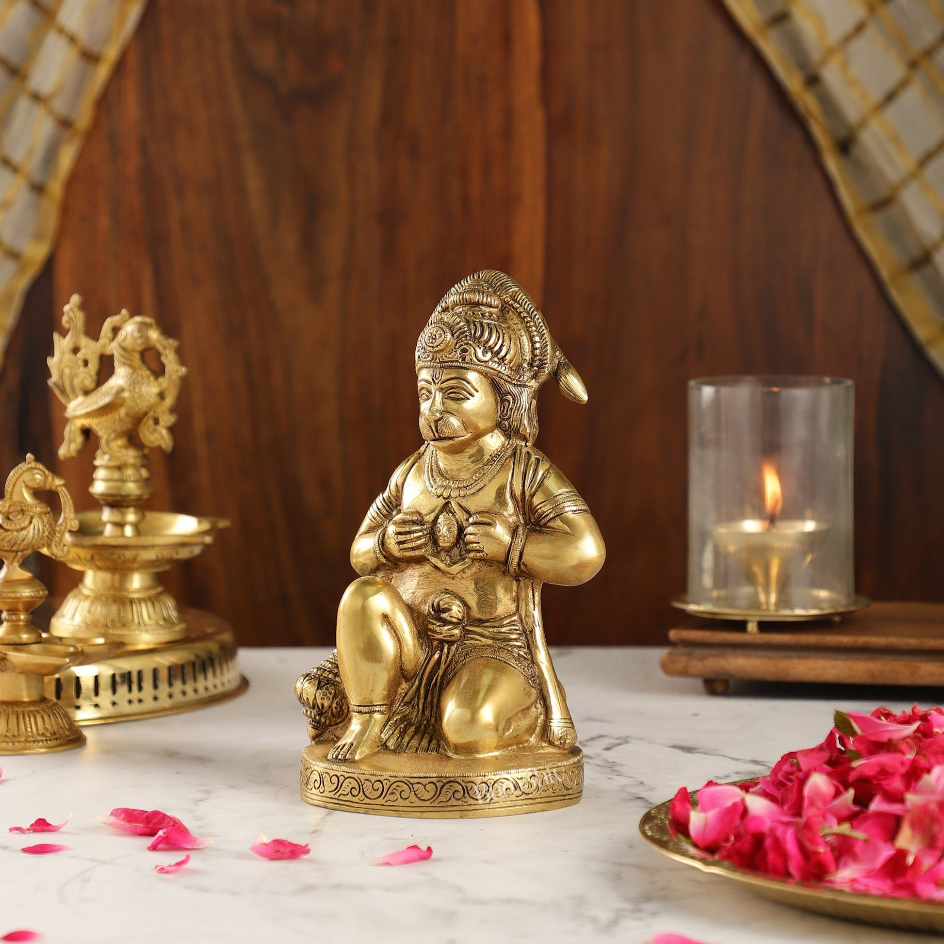 Brass Hanuman Idol with Ram on Chest | 8" Height