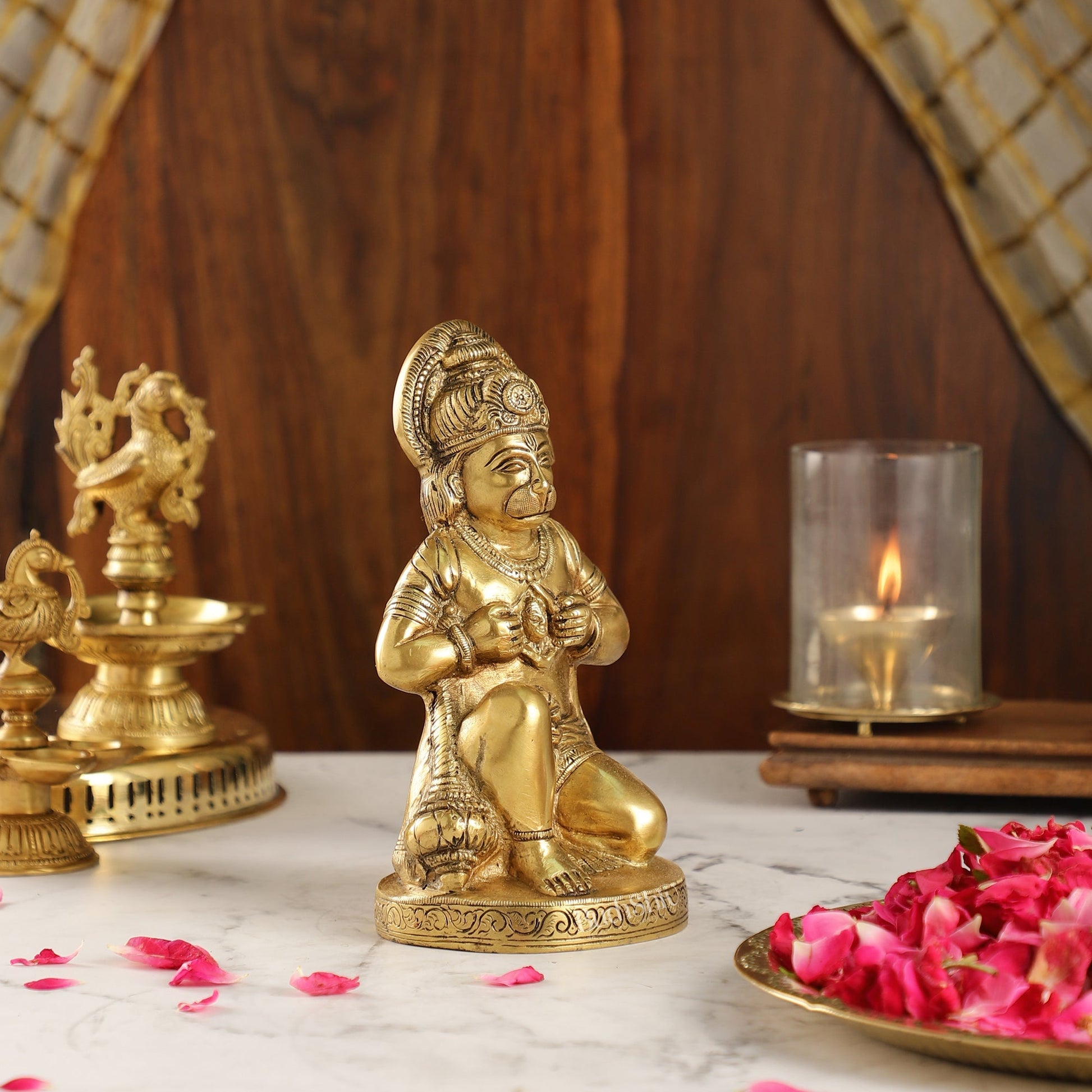 Brass Hanuman Idol with Ram on Chest | 8" Height