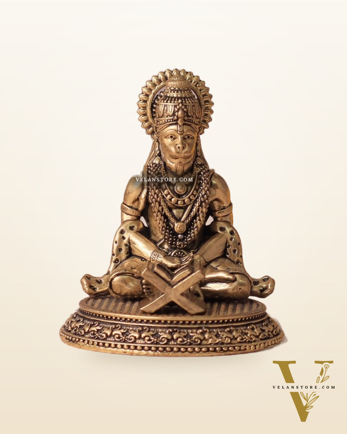 Brass Hanuman in Meditation with Ram Naam Book - 3.5"