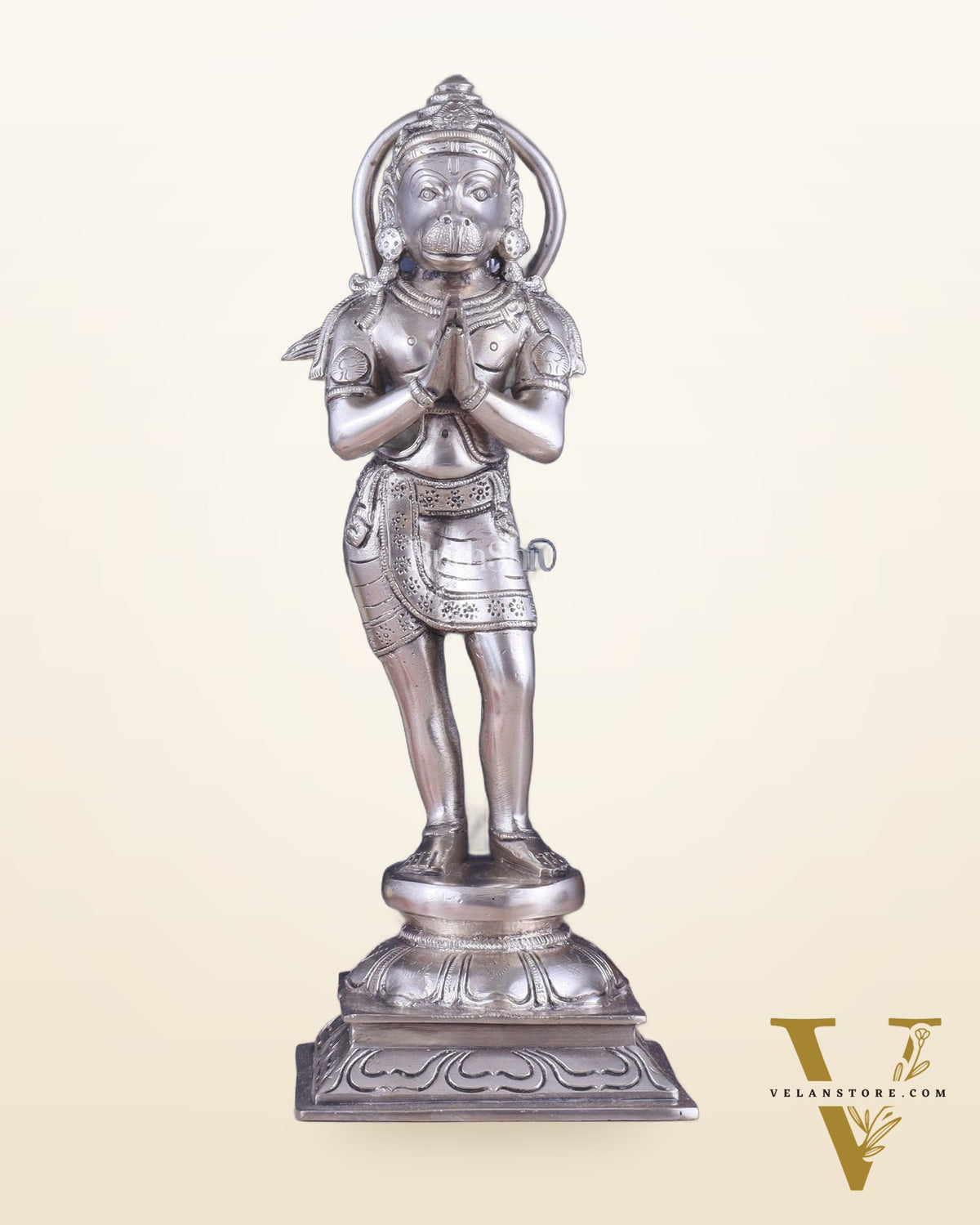 Brass Hanuman in Namaskaram anjali Mudra Statue 12 inch silver plated