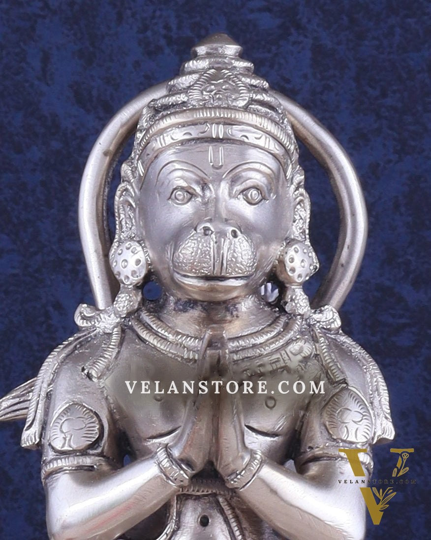 Brass Hanuman in Namaskaram anjali Mudra Statue 12 inch silver plated