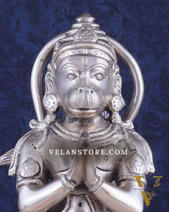 Brass Hanuman in Namaskaram anjali Mudra Statue 12 inch silver plated