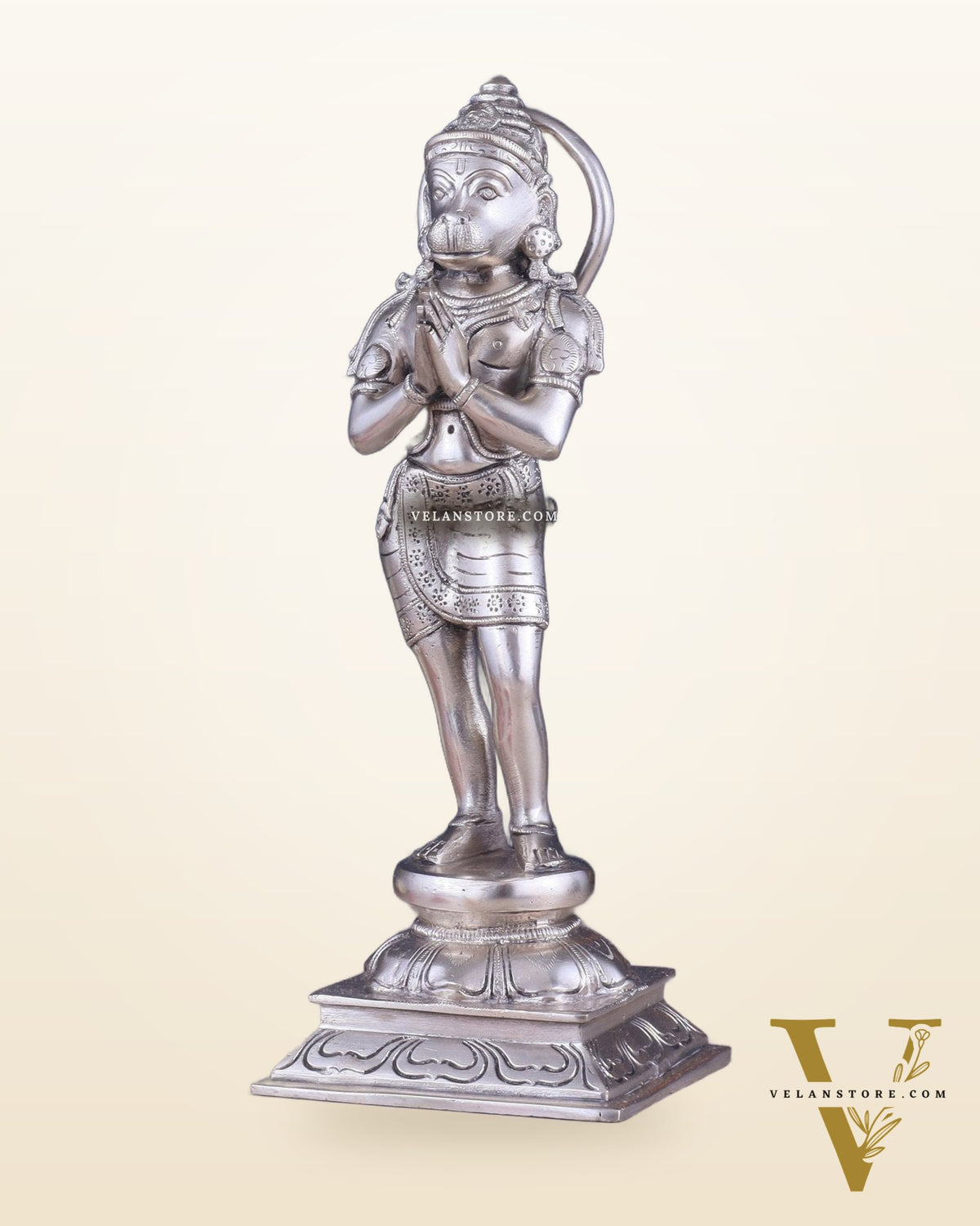 Brass Hanuman in Namaskaram anjali Mudra Statue 12 inch silver plated