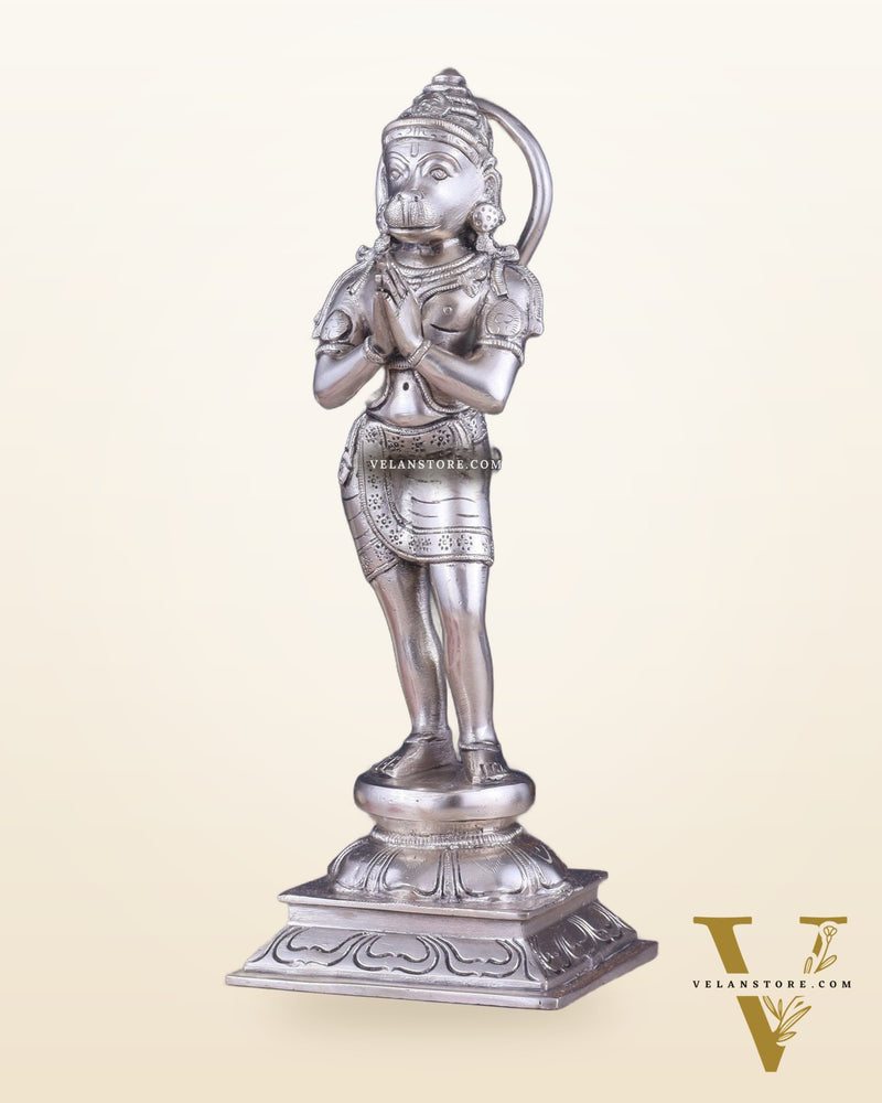 Brass Hanuman in Namaskaram anjali Mudra Statue 12 inch silver plated