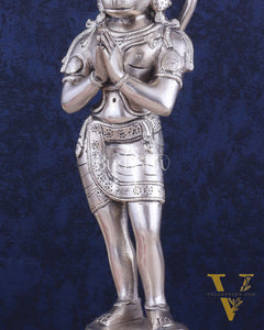 Brass Hanuman in Namaskaram anjali Mudra Statue 12 inch silver plated