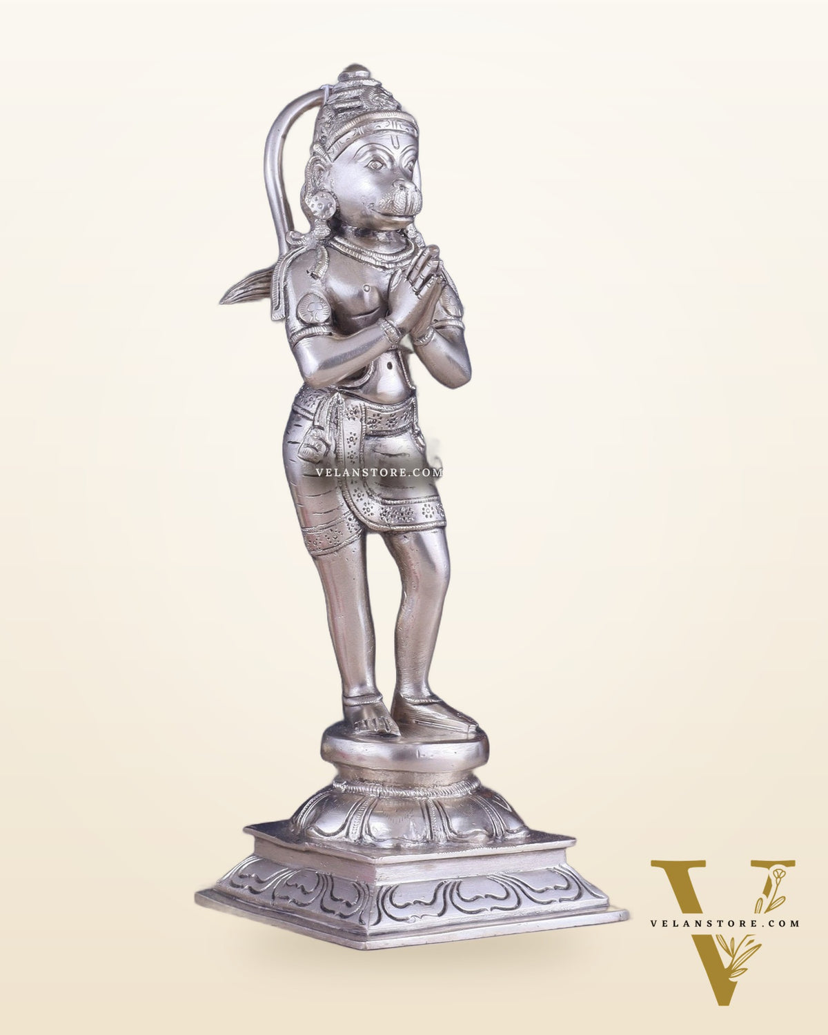Brass Hanuman in Namaskaram anjali Mudra Statue 12 inch silver plated